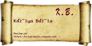 Kólya Béla névjegykártya